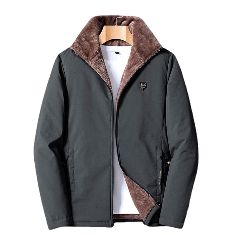 亚马逊冬季男士加绒加厚大码立领夹克ebay保暖羊羔绒棉衣外套wish