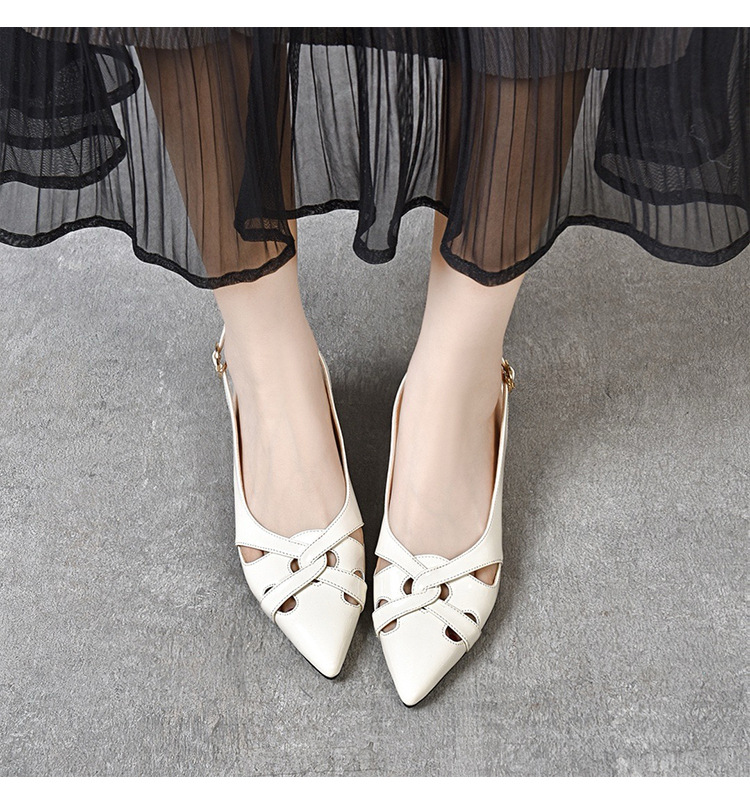Sandal nữ bít mũi da sáng chế mũi nhọn gót nhọn hở gót — Xanh lục Xám chi tiết 12