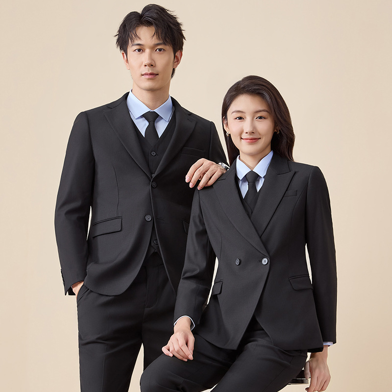 高端竹节纹西装男士西服套装男女同款职业正装西服4S店销售工作服