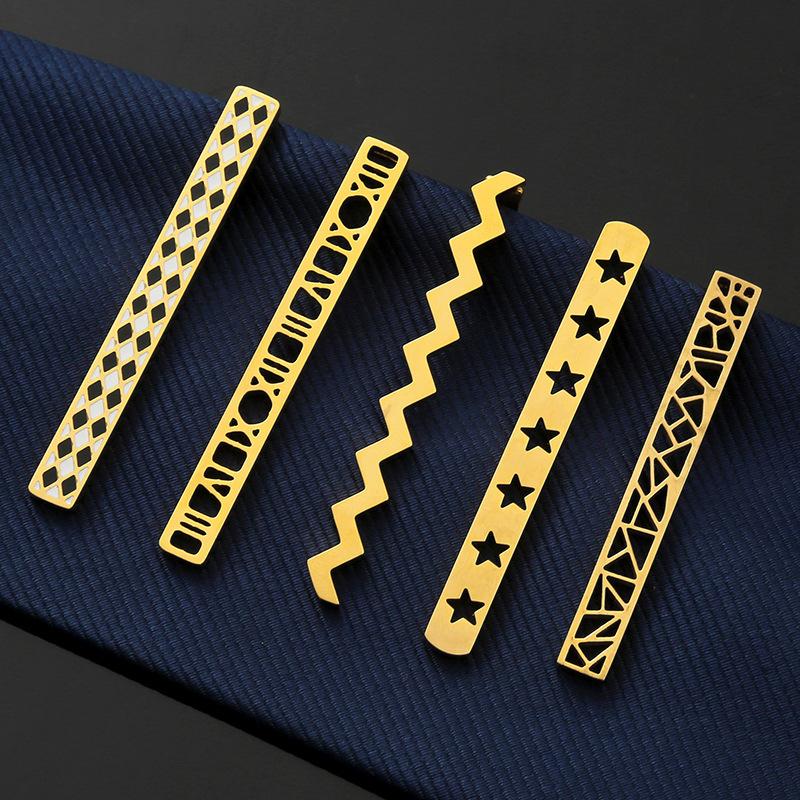 Stainless steel tie clip personality irregular hollow gold silver tie clip black business simple spot clip