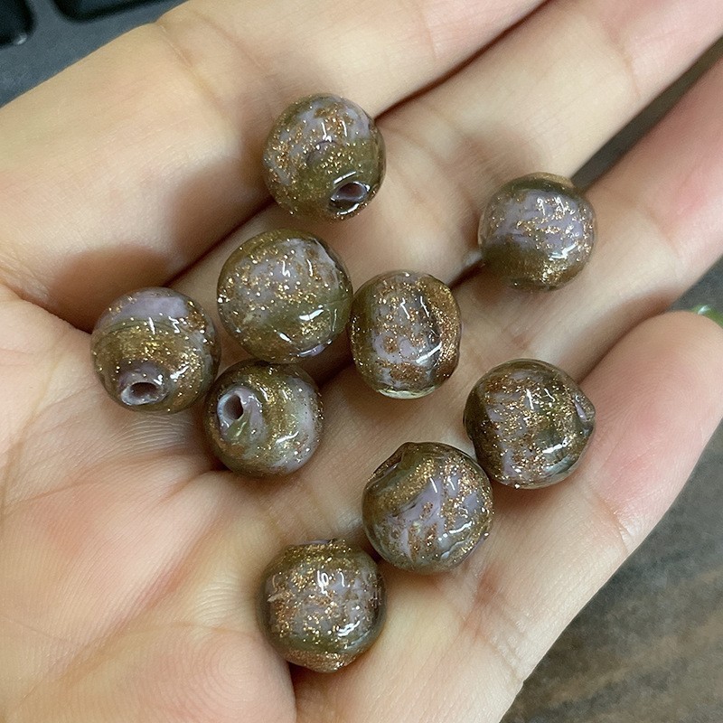 Yonghe 金箔灰ガラス DIY ルースビーズアクセサリーラウンドビーズ古代カラフルな砂ガラスビーズ半完成アクセサリー 1|undefined