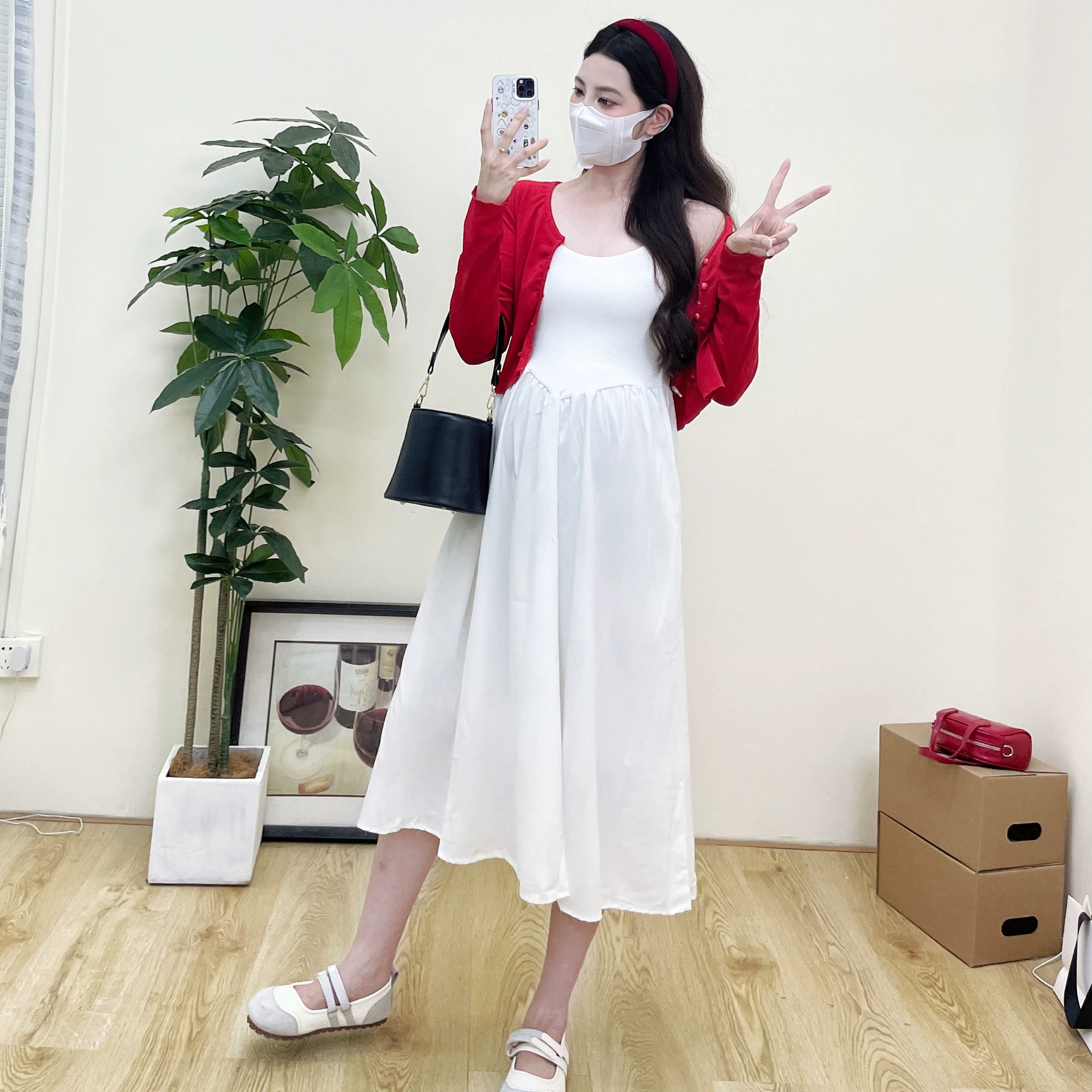 Сезонное красное Slip Dress для беременных, кардиган, французский стиль, яркий запоминающийся стиль, обтягивающий