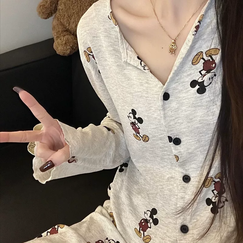 Осенняя удобная мультфильм pijama, тонкие длинные рукава для студентов, комплект, корейский стиль
