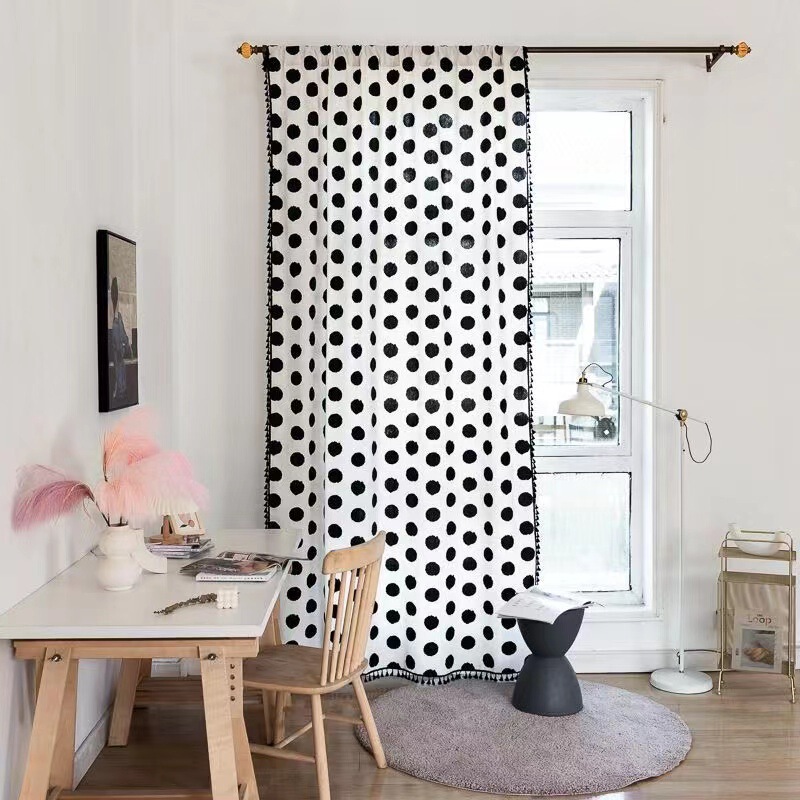 Black and White Polka Dot Door Curtain, Partition Curtain, Hook-Style Modern Minimalist Style Homestay Curtain
