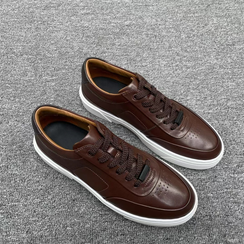 Bosch genuine leather business casual men's sneakers, thick-soled height-increasing white shoes, simple low-top lace-up solid color men's casual shoes, trendy Bosch genuine leather business casual men's sneakers, thick-soled height-increasing white shoes, simple low-top lace-up solid color men's casual shoes, trendy