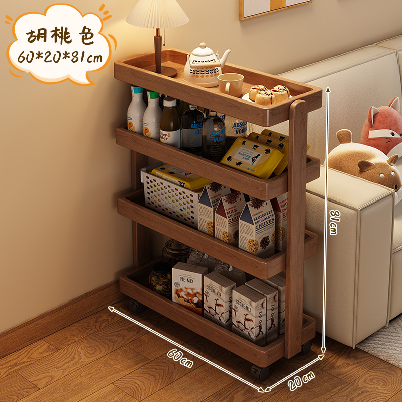 Estantería de madera maciza Estante de carro móvil Estante de almacenamiento de escritorio contra la pared Estante de bocadillos Estante para libros simples para el hogar