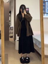 大码200斤春夏连衣裙长裙胖辣妹套装显瘦遮肉收腰开衫外套毛衣