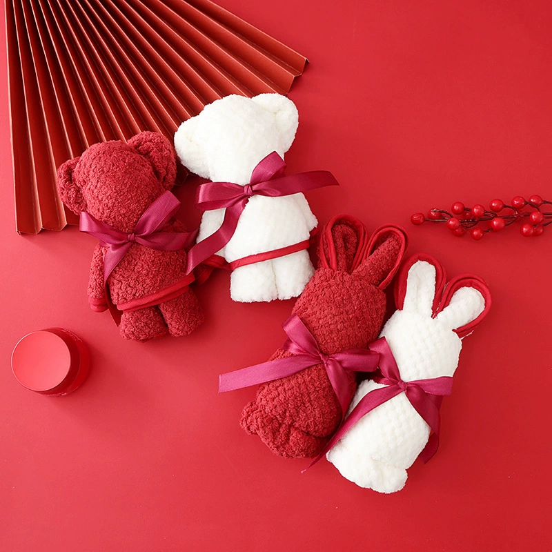 Оптовая Подарочное полотенце Кролик Медведь коралловый бархат квадратное полотенце Свадебная подарочная коробка свадебный подарок подружки невесты Подарочное полотенце