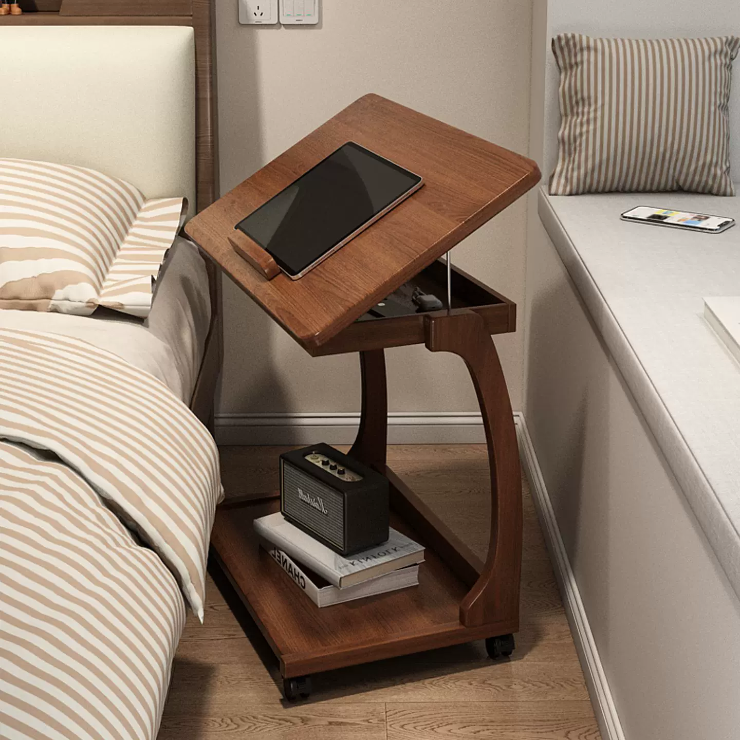 可移动床头柜窄夹缝小型电脑桌卧室家用工作台多功能床边桌置物架