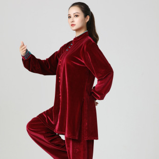 2020 Thick Tai Chi Suit Autumn and Winter New South Korean Velvet Performance Suit Practice Performance Gold Velvet Suit for Men and Women