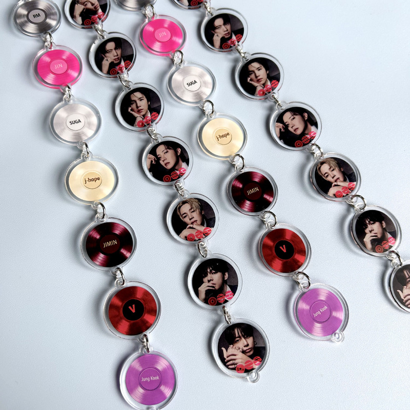 Bts Double-Sided Keychain with Disc Charm, Phone Chain, Jk V Acrylic Merchandise