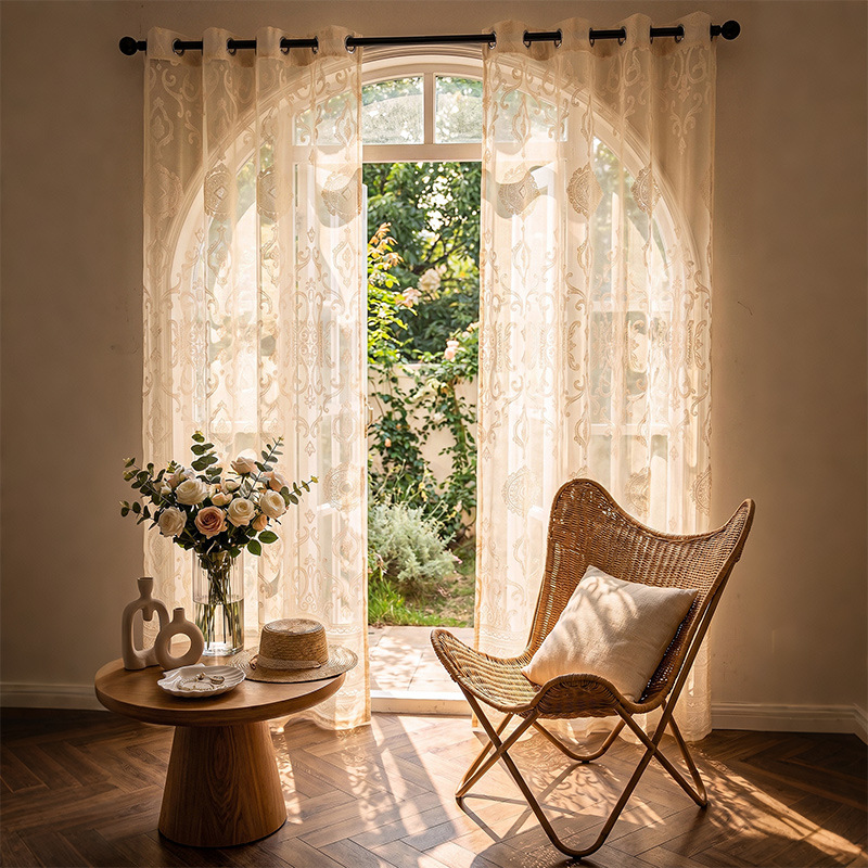 American-style Minimalist Copper Coin Pattern Iron Ring Curtains_voghion.com