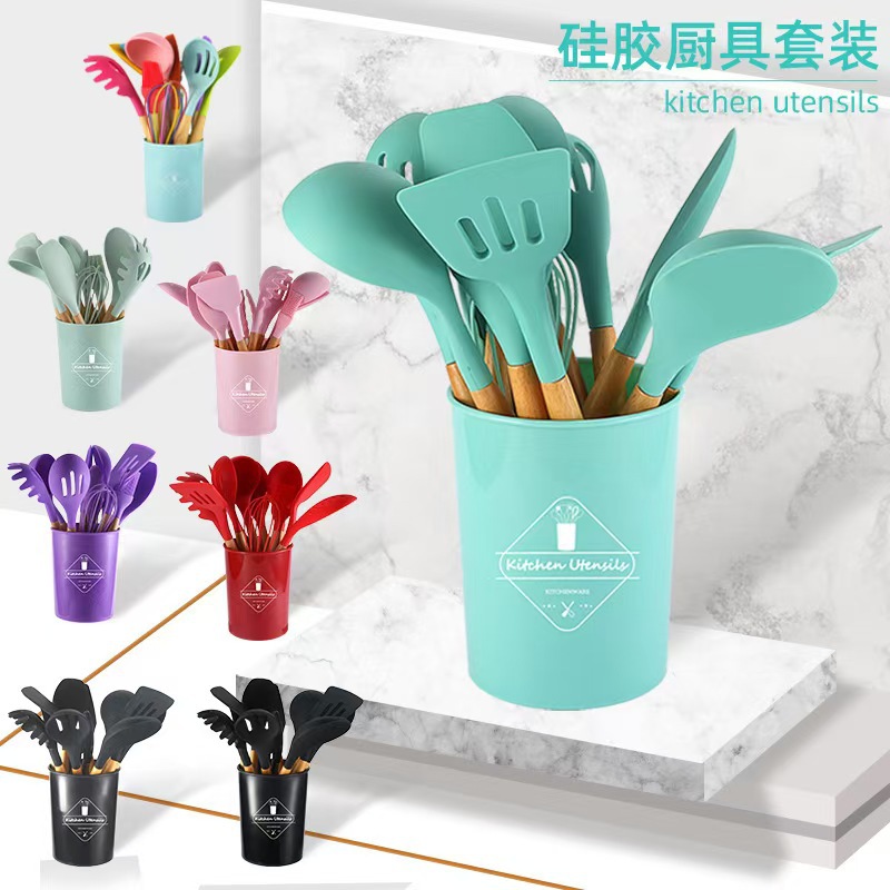Juego de utensilios de cocina de silicona transfronteriza de 20 piezas de utensilios de cocina, juego de cuchillos a juego, punto de cocina de cocina, juego de cuchillos multifunción