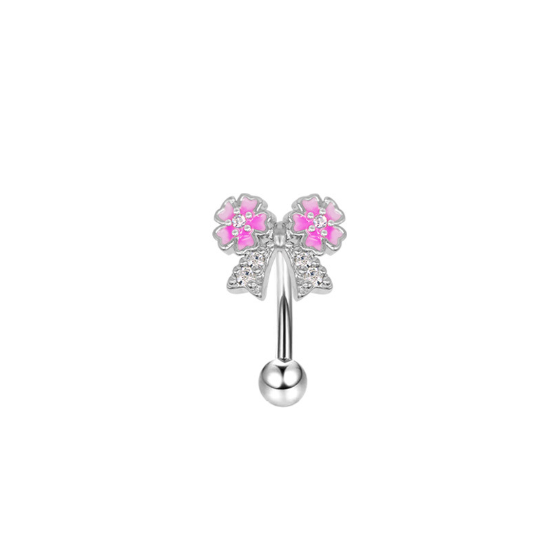Pink Cherry Blossom Belly Button Ring Body Piercing Jewelry_voghion.com