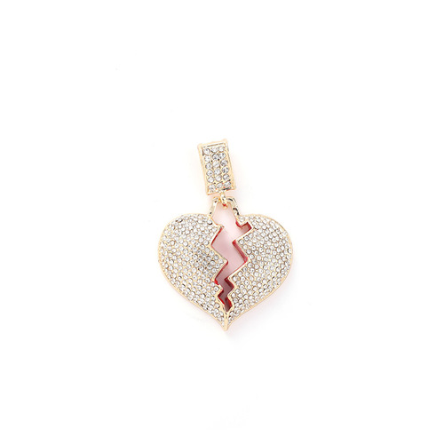 European and American personality ins style 18k alloy full of diamonds and heart painted oil pendant necklace fashionable and versatile love necklace jewelry