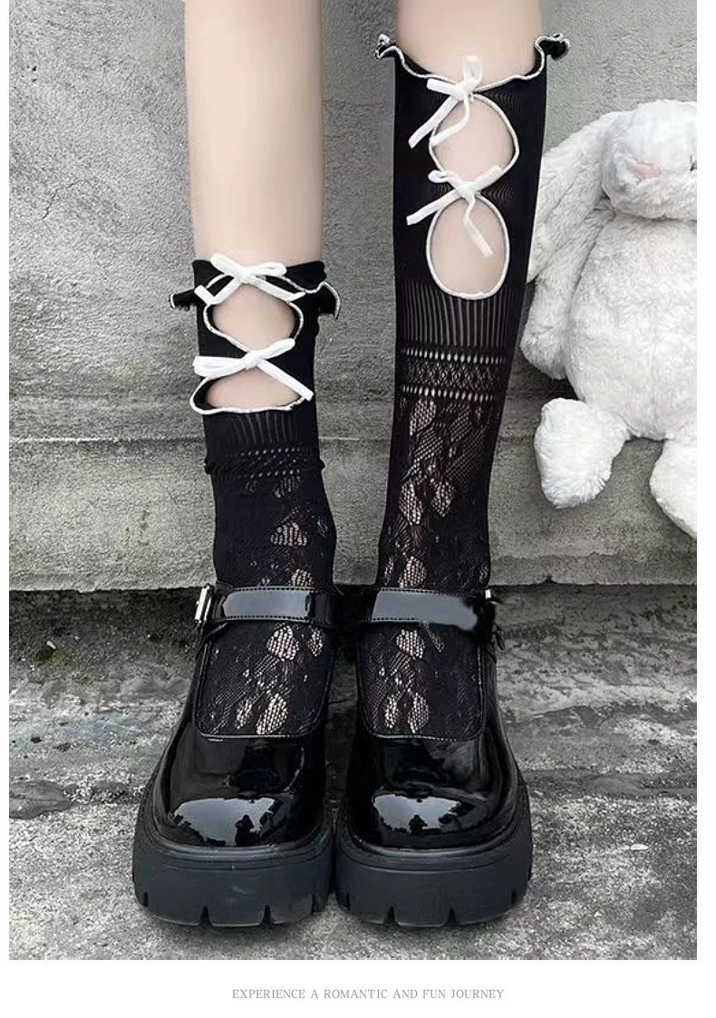 Lace tights, Japanese cute uniform style, patterned net, one size