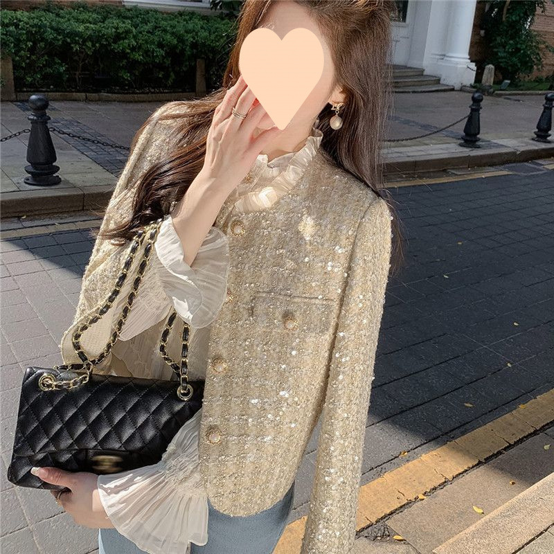 小香风外套女2025春季新款法式高级感亮片蕾丝拼接名媛百搭上衣|undefined