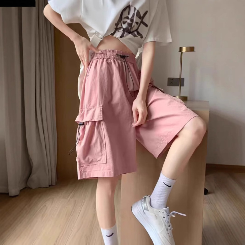 American-style plus size Tooling Shorts Women's Summer Thin Straight Loose Pink Casual Mid-length Pants Wide-leg Five-point Sports Pants American-style plus size Tooling Shorts Women's Summer Thin Straight Loose Pink Casual Mid-length Pants Wide-leg Five-point Sports Pants