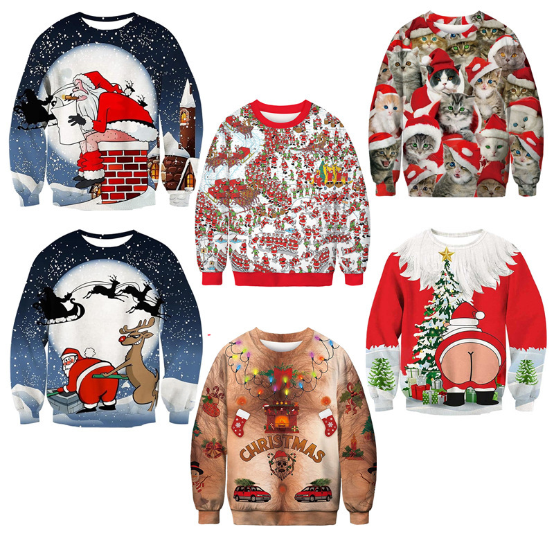 New 2024 Cross-border Christmas Printed Hooded Casual Men's and Women's Loose Long-sleeved Fashionable Sweat New 2024 Cross-border Christmas Printed Hooded Casual Men's and Women's Loose Long-sleeved Fashionable Sweat