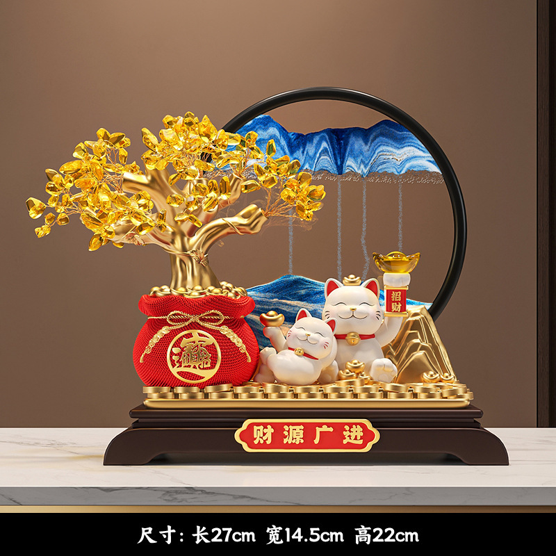 富の源、富の木、招き猫、流砂絵画装飾品、リビングルーム、店舗、レジ、高級装飾品、新築祝い|undefined
