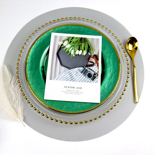 Nordic light luxury gold edge green Western dinner plate household fruit and dessert plate hotel wedding sample room decoration serving plate
