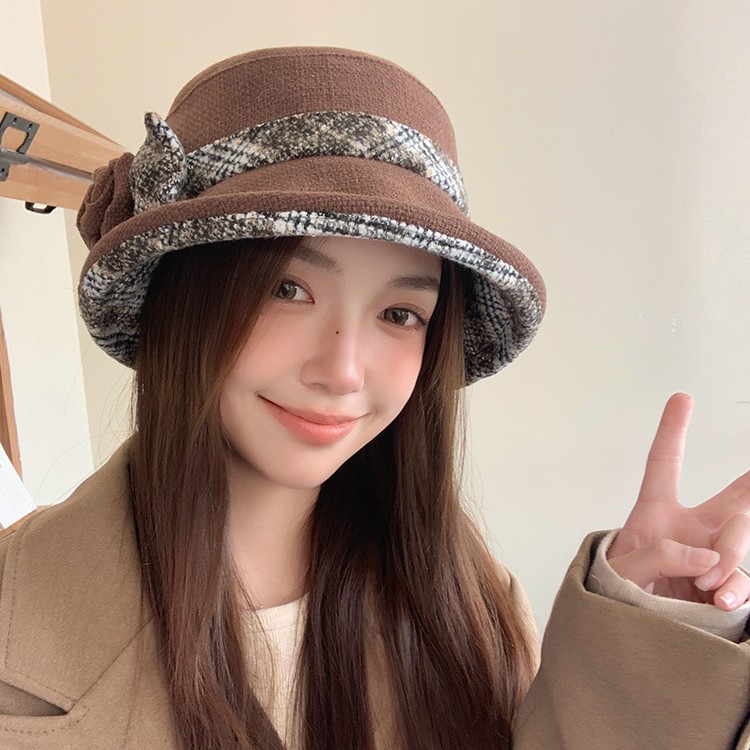 헵번 스타일 짧은 브림 패션 탑 모자 여성의 가을과 겨울 새로운 올 매치 우아한 어부 모자 패션 활 어머니 분지 모자