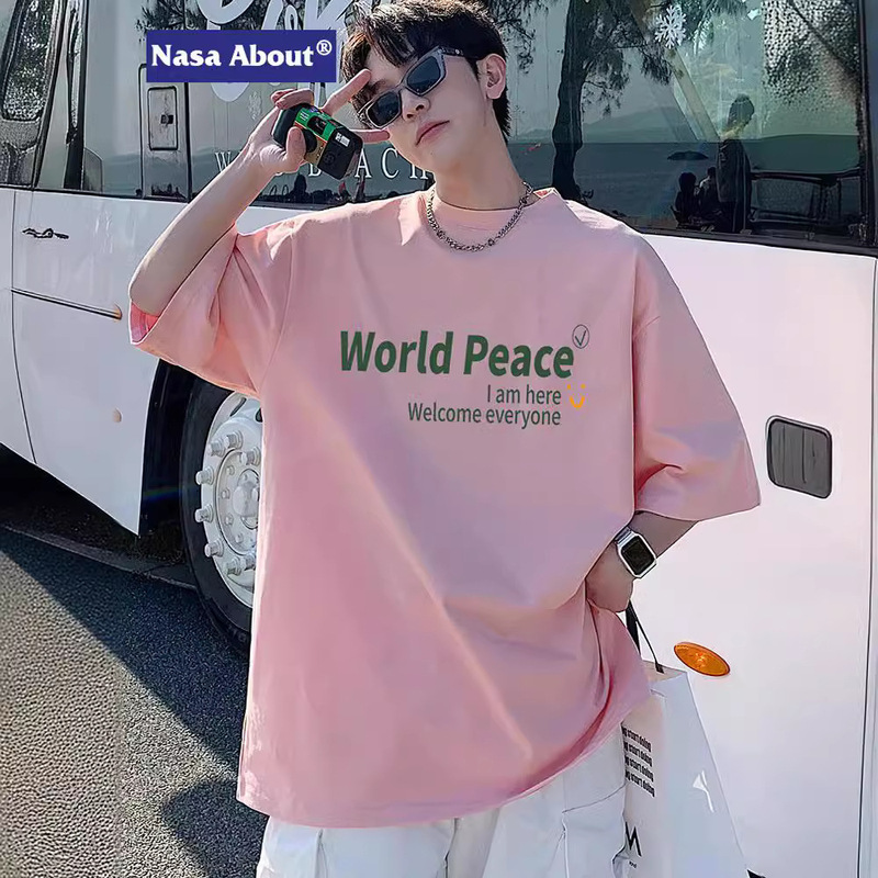 NASA Short-sleeved T-shirt Men's Summer Pink New Style Pure Cotton American Loose Teenager Fashion Brand Half-sleeved T-shirt