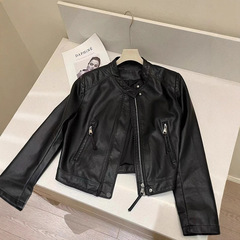 2025春季复古拉链短款百搭皮衣外套新款时尚流行夹克机车服上衣女