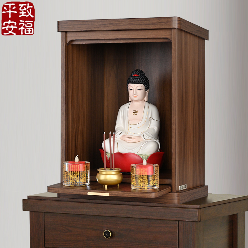 9C Solid Wood Buddhist NiChe with Door Modern Simple Wall-mounted Guanyin Cabinet Altar for Table Altitude Wall Cabinet