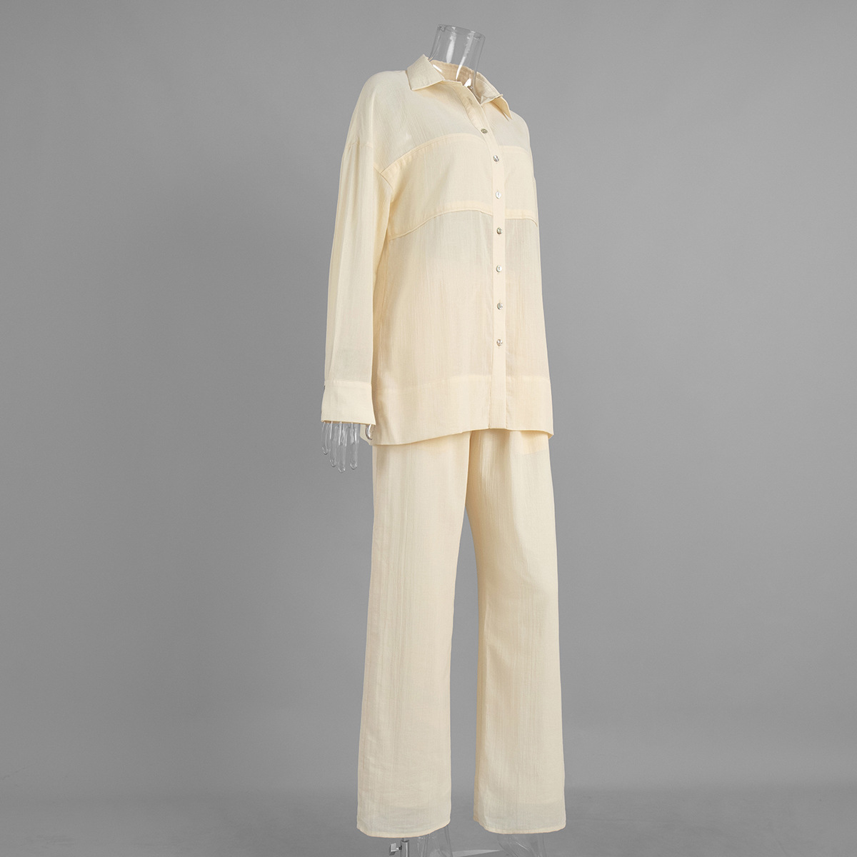 Women's Long Sleeved Shirt And Trouser Set Elegant Vacation Style_voghion.com