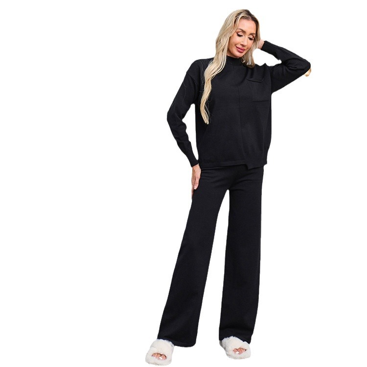 국경 핫 스웨터 긴 소매 니트 재킷 느슨한 넓은 다리 바지 캐주얼 니트 2 피스 공장 도매