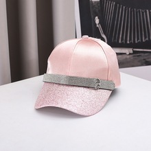 跨境光面弯檐遮阳棒球帽女欧美时尚亮片皮带鸭舌帽子工厂现货批发