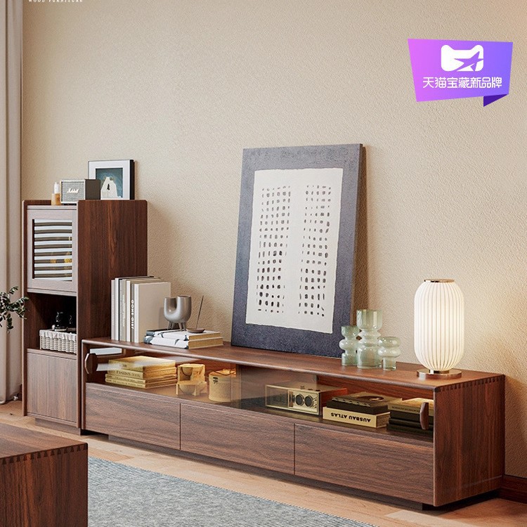 North American Black Walnut Tv Cabinet New Chinese Style Living Room Home Small Apartment All Solid Wood Storage Floor-Standing Tv Cabinet