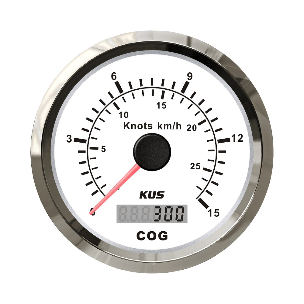 Instrument 85mm GPS: Universal automobile instrument - white-dial-15knots
