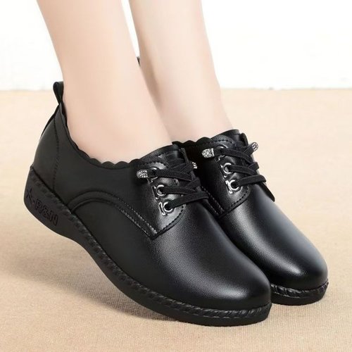 Mama Women's Spring Soft Leather Soft Sole Ankle Boots 2025 Single Shoes for Middle-Aged and Elderly Women Flat Slip-Resistant Comfortable Work Small Leather Shoes