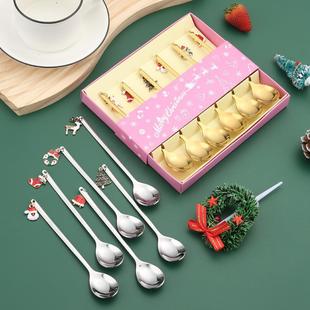 Stainless Steel Pendant Spoon Santa Elk Pendant Spoon Set Coffee Spoon Mixing Spoon Dessert Spoon Gift Box