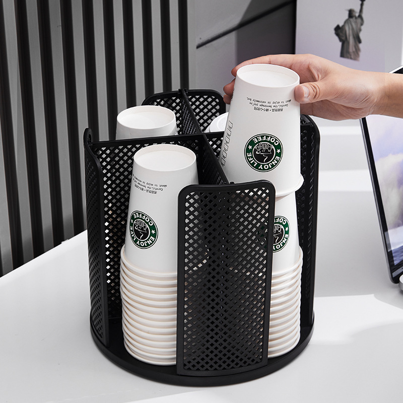 Desktop rotating grid paper cup holder, milk tea coffee shop disposable cup storage rack, beverage shop paper cup dispenser