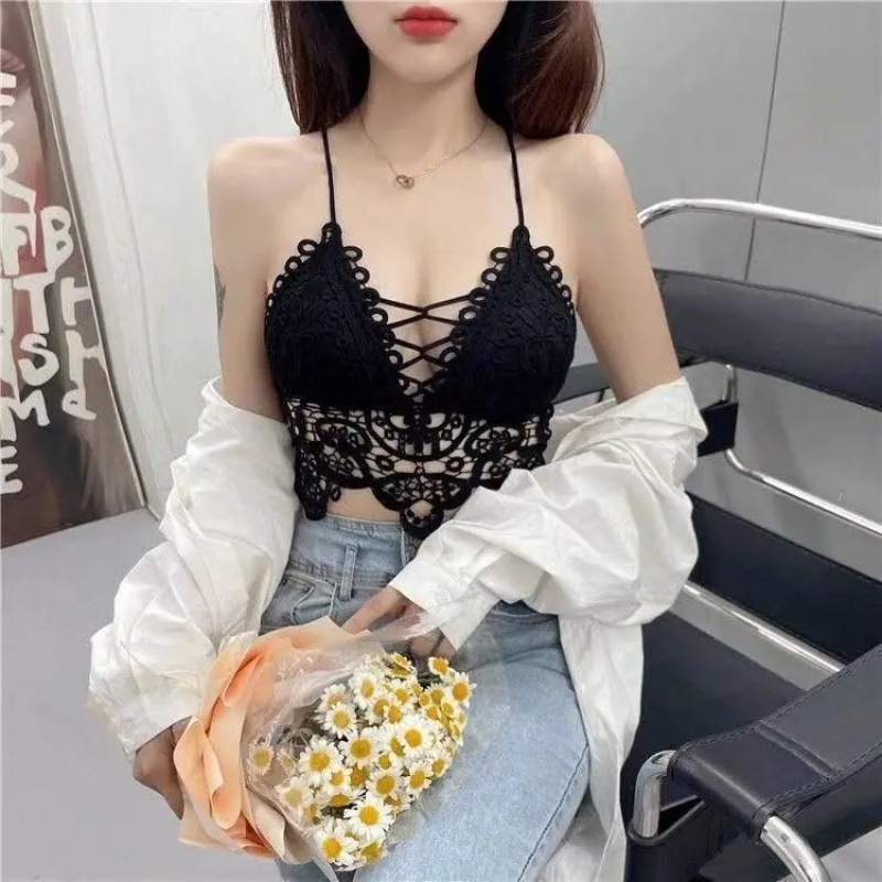 Blogger Same Style Sweetheart Pure Desire Crochet Hollow Beauty Back Solid Color Vest Women's Slimming All-match Camisole Top Women