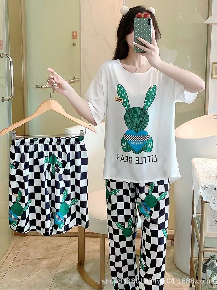 Pijamas transfronterizos de leche de verano pantalones de manga corta tres piezas de dibujos animados lindos ropa de hogar de comercio exterior de labu