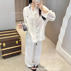 2025秋季新款美式老钱风小马标亚麻衬衫女宽松百搭休闲防晒衬衣