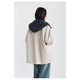 双面穿复古2025秋季新款英伦风撞色连帽中长款女风衣廓形百搭外套