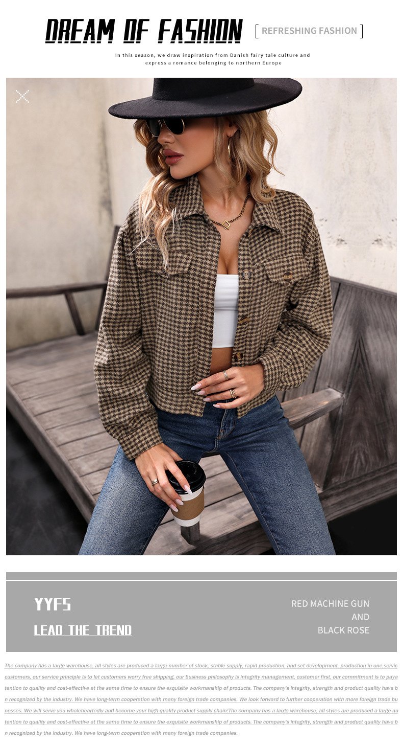 Women's Jacket Casual Plaid Lapel Autumn Coat For Women_voghion.com