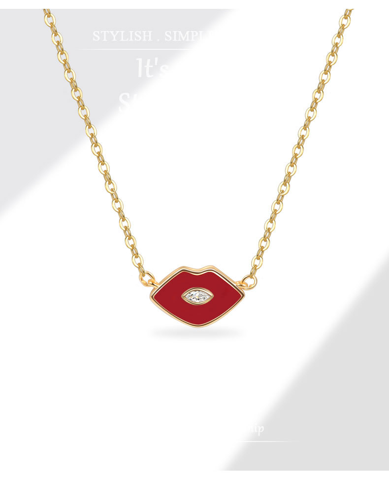 3g Weight 925 Sterling Silver Pendant Material 925 Sterling Silver Cable Chain Plating Lips Pendant Necklace