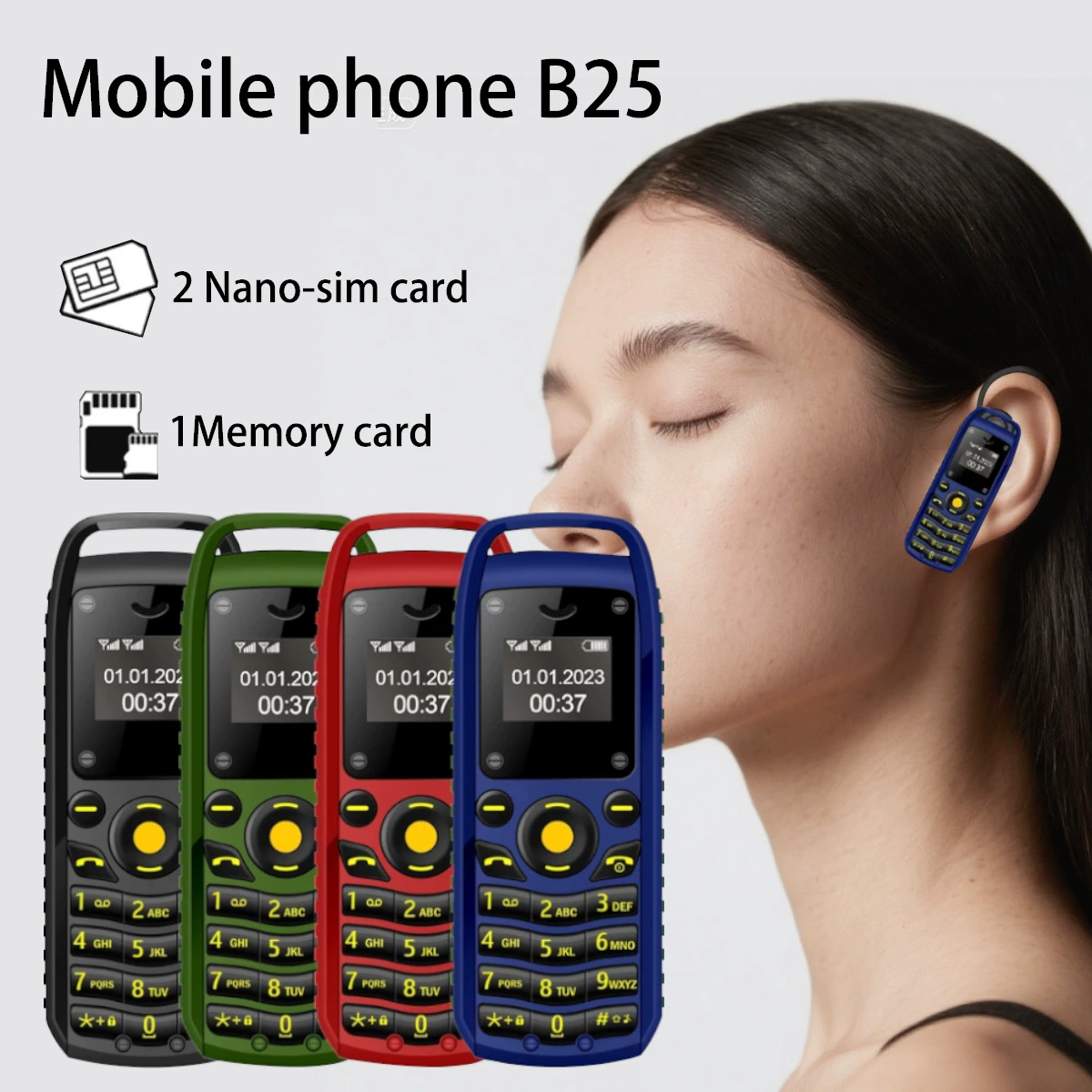 Кросс-бордер мини-сотовый телефон B25 с двумя SIM-картами и двойной готовностью, кнопочный телефон прямого набора, телефон для пожилых, заводская цена, многоязычный