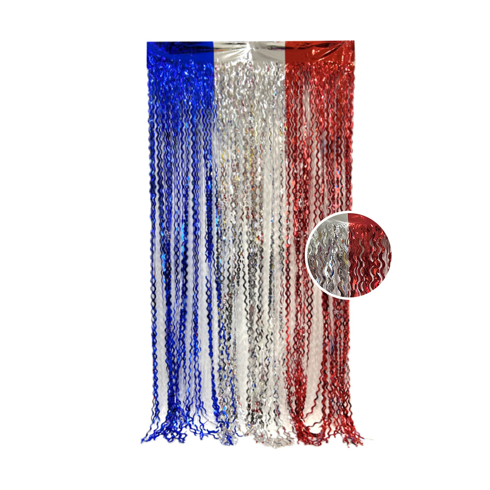 Día de la independencia transfronteriza de EE. UU. Cortina de lluvia colorida suministros de decoración de fiesta Cortina de lluvia de cimitarra de onda brillante