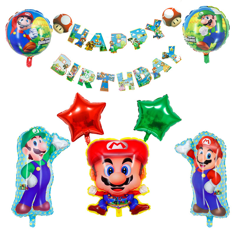 Transfronterizo Mario modelado de globos de aluminio Mario tema juego de cumpleaños diseño de juguete decoración del partido papel de aluminio