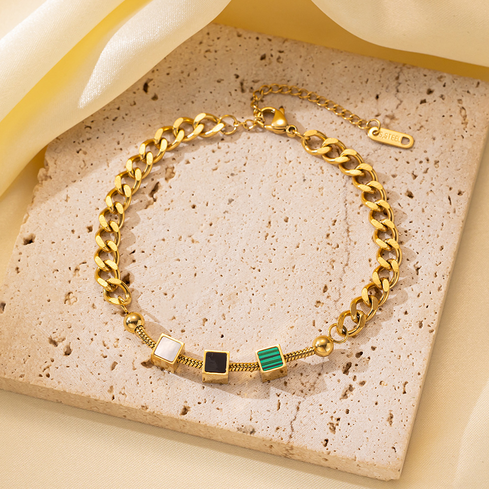 25g Weight 0.03µm-0.05µm Gold Plating Thickness PVD Coated Gold Plating Process 18K Real Gold Plated Plating Material 304 Stainless Steel Pendant Material Zircon Inlay Material Bracelets Classification 304 Stainless Steel Chain Material Cuban Link Chain Curb Chain, box chain, Twisted Rope Chain, snake chain, figaro chain Chain Type 1 Piece Quantity Daily Occasion 304 Stainless Steel Material Eye, Flower, Butterfly Pattern Women's Gender Casual, Simple Style Style Enamel, Inlay Craft Casual Simple Style Eye Flower Butterfly Titanium Steel Zircon Bracelets In Bulk 18