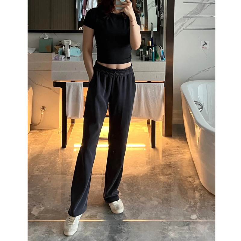 Spring and Summer Thin Lulu Women's Long Straight Pants Wide Leg Slimming Casual High Waist Q-shaped Jelly Pants Spring and Summer Thin Lulu Women's Long Straight Pants Wide Leg Slimming Casual High Waist Q-shaped Jelly Pants