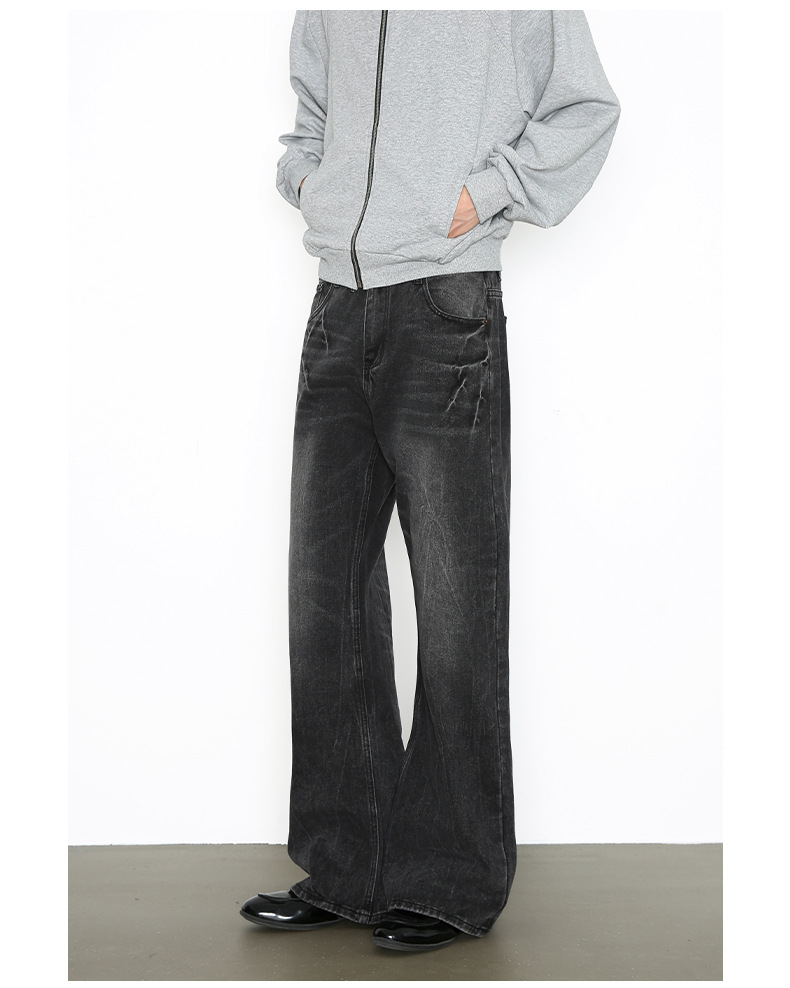 Men's Vintage-Inspired Distressed Jeans Cleanfit Straight Slight Flare Comfortable Cotton Blend Washed Black Light Blue S-XXL No Stretch_mkmklike.com