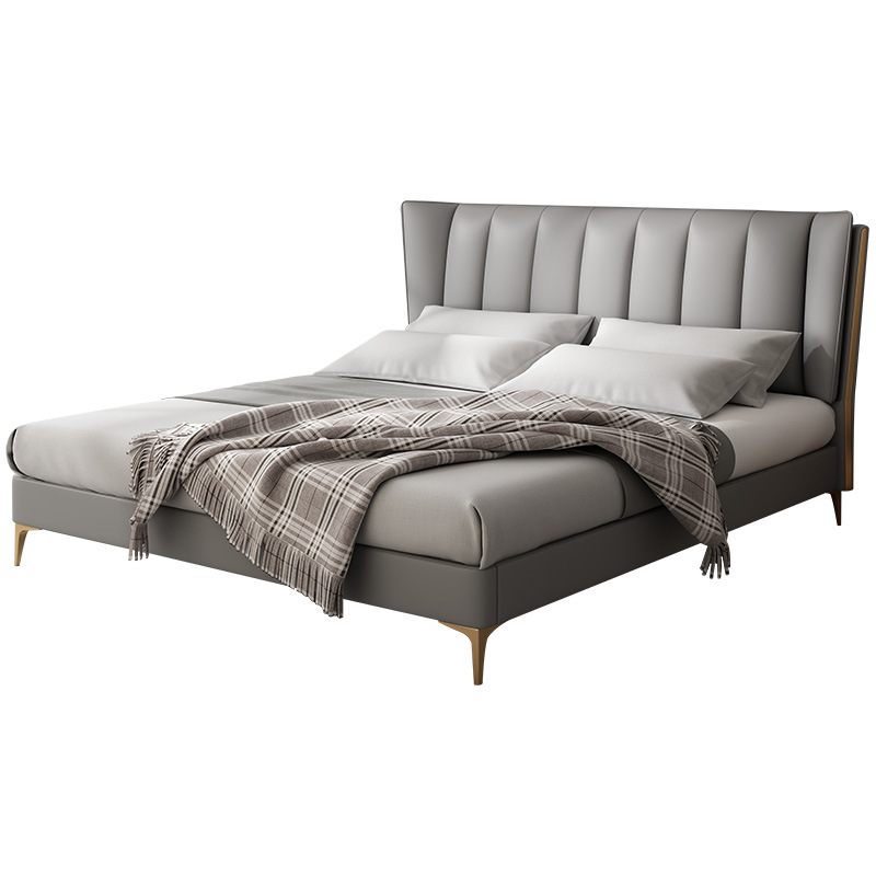 Luz de lujo moderna cama de cuero genuino dormitorio simple cama doble apartamento pequeño dormitorio principal 1,8 m borde cama de cuero ins cama de boda